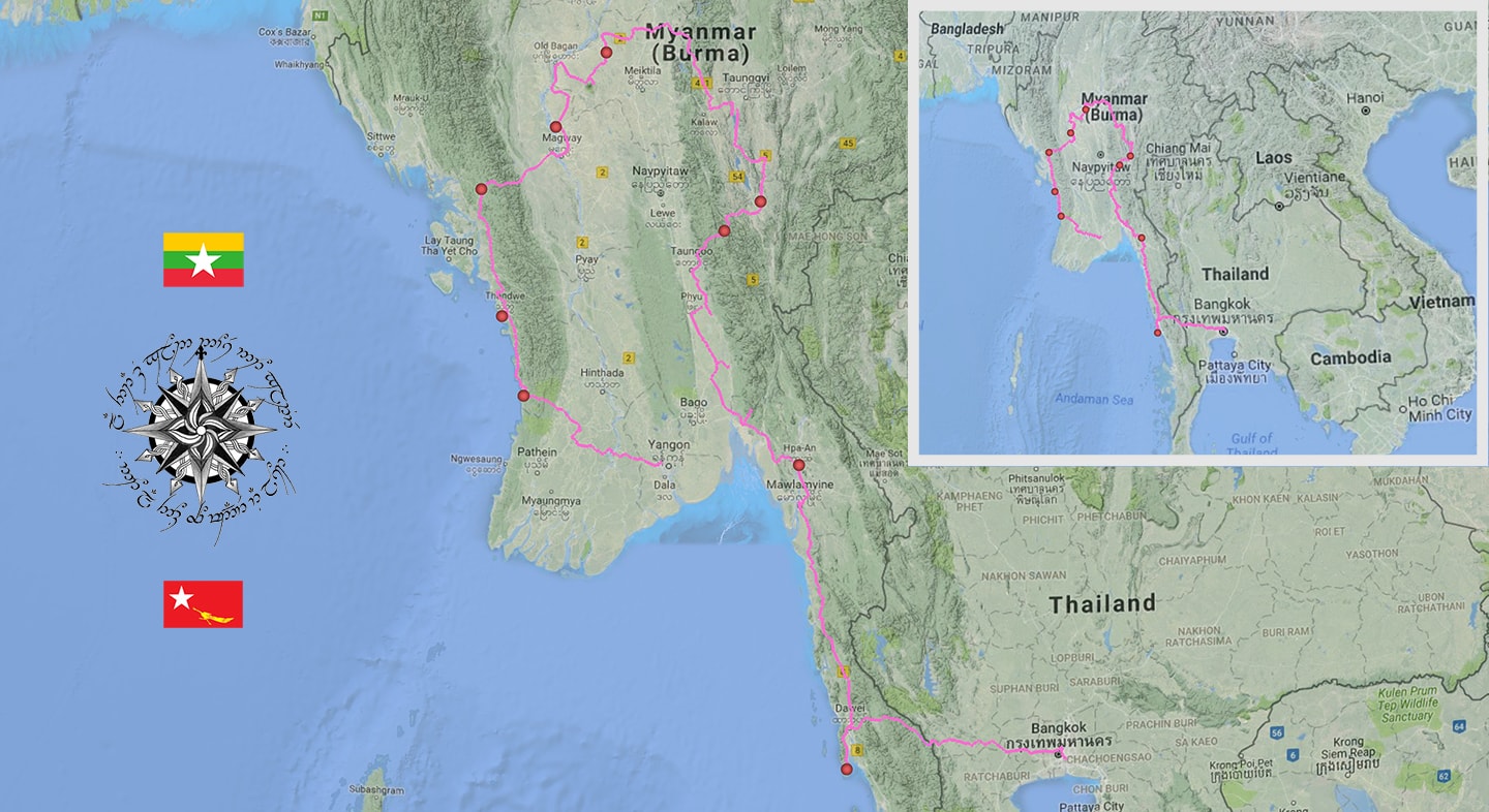 Cycling route through Myanmar